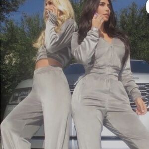 NWOT SKIMS Gun metal Grey Full Front Zip Women's Velour Joggers/Track JACKET